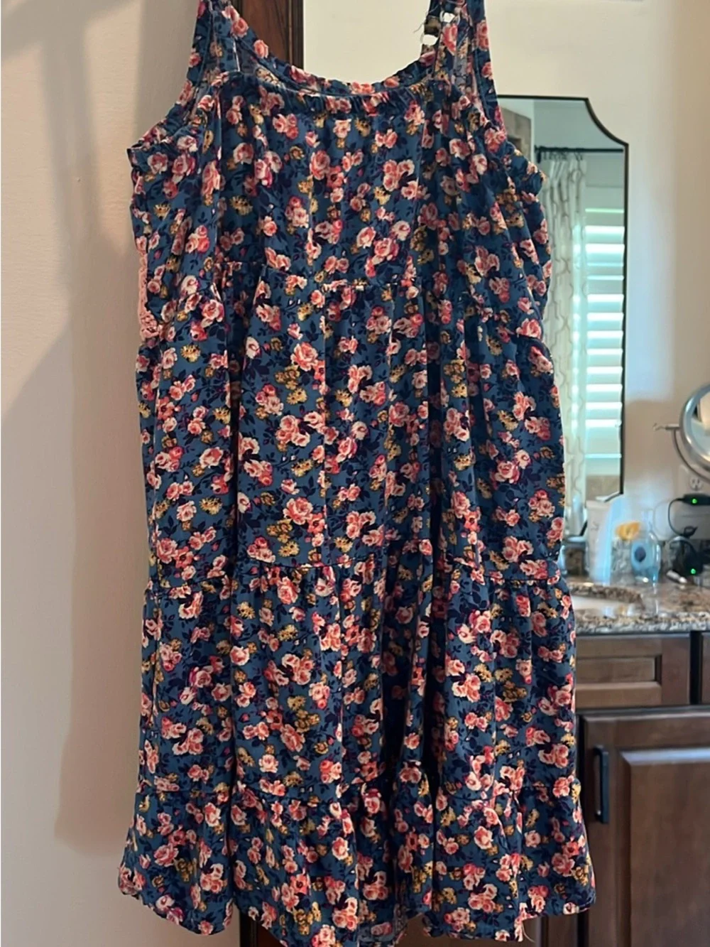 Beautees Navy Floral Dress with Pink Crochet Waist
